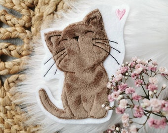 Aufnäher Katze Applikation Patch von Johlina Stickherz braun