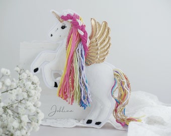 Aufnäher Pegasus Einhorn  Regenbogen Applikation Patch Stickherz Johlina