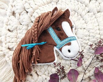 Aufnäher Pferd Applikation Pony Lulu schokobraun Patch Johlina Stickherz Glitzerhalfter rosa Silber aqua