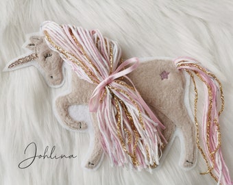 Aufnäher Einhorn beige rosa Applikation Patch von Stickherz Johlina