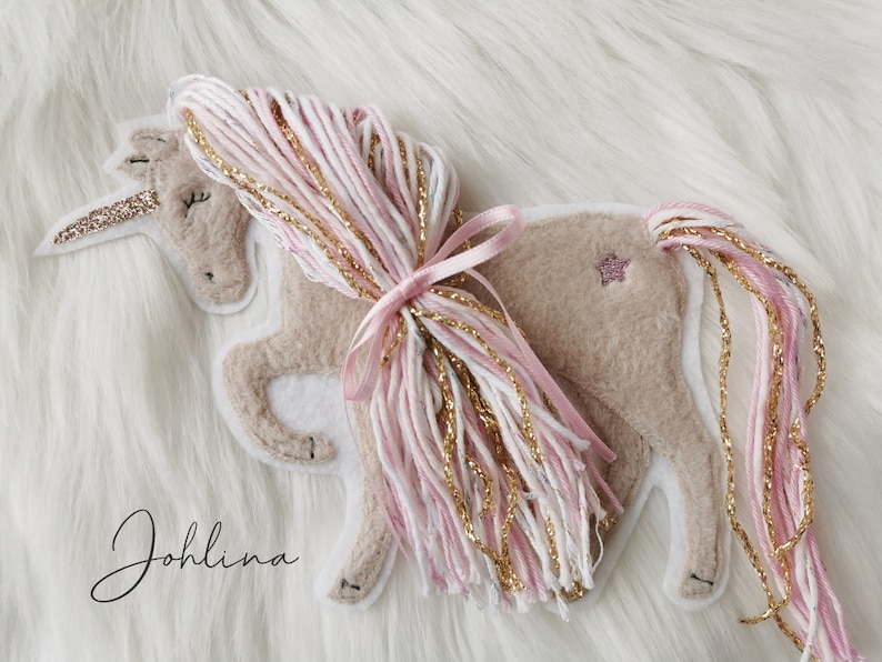 Aufnäher Einhorn beige rosa Applikation Patch von Stickherz Johlina Bild 1