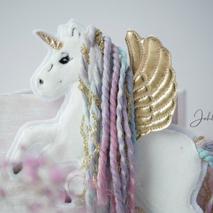 Aufnäher Pegasus Einhorn mit handgefärbter Wolle Applikation Patch Stickherz Johlina Bild 3