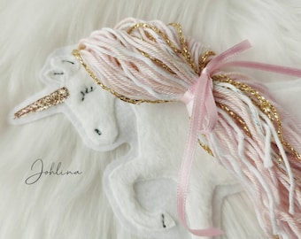 Aufnäher Einhorn Applikation Patch weiß rosa gold Stickherz Johlina