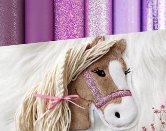 Aufnäher Pferd Pony Lulu lila Glitzerglanz Patch Johlina Stickherz Applikation