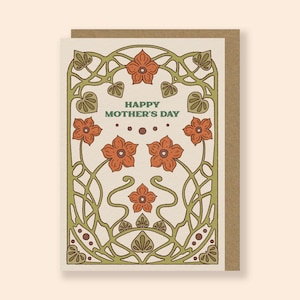 Happy Mother's Day Karte - Florale Jugendstil Grußkarte - A6 Illustrierte Muttertags-Sonntagskarte - Innen blanko
