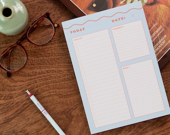 A5 Tear-Off Daily Planner Pad - Blue Wiggle Retro To-Do List Notepad