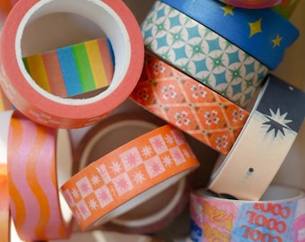Washi Tape Mystery Bundle - Surprise Random Washi Tape Set - Lucky Dip Variety of Paper Tapes - Retro Journal Stationery - 10m x 15mm