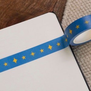 Sterne und Funken Blau Gelb Washi Tape - 15 mm x 10 m - Bujo Papier Tape