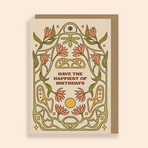 Have The Happigkeit Of Birthdays - Florale Jugendstil Grußkarte - A6 Hübsche Blumen Karte - Leere Innenseite - Illustrierte Kunstkarte
