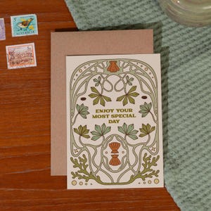 Genieße deinen schönsten Tag Florale Art Nouveau Hochzeitskarte - Illustrierte Ozean Grußkarte - Herzlichen Glückwunsch - Hübsche Feier A6 Karte