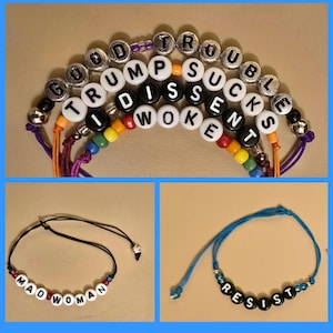 Customized Friendship Bracelets | blue adjustable bead jewelry resist anti-Trump, FDT | star, heart, or crown charm