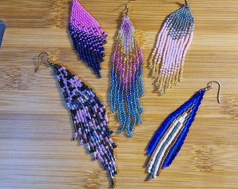 Boho Glam fringe beaded earrings | variety of styles in pink, blue, gray, copper
