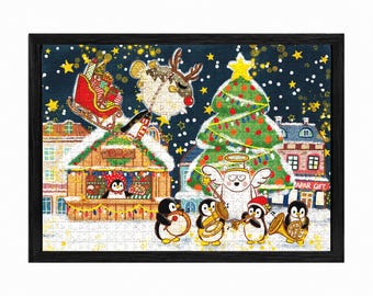 Rompecabezas navideño de pingüino y oso polar, 520 piezas, arte dibujado a mano / YOYO WHIMZZIPCE