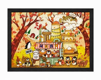 Rompecabezas de pingüino y oso polar, 520 piezas, arte dibujado a mano, pastel de calabaza otoñal / YOYO WHIMZZIPCE