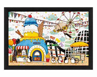 Rompecabezas de pingüino y oso polar, 520 piezas, arte dibujado a mano, helado de verano / YOYO WHIMZZIPCE