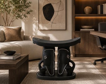 Elephant Accent Stool: Akan Tribe Inspired, Ringed Legs