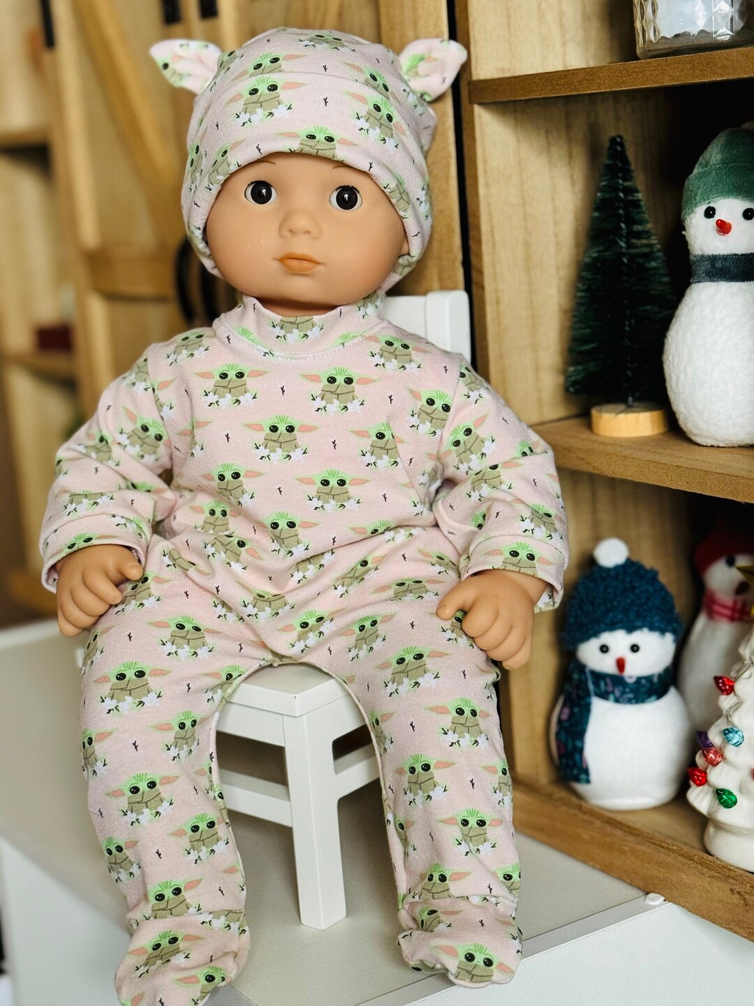 15 Doll Footed Pajamas and Hat Set Baby Yoda Inspired Etsy
