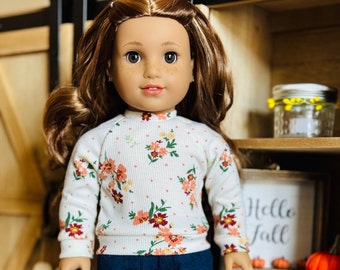 18" doll Sweater, Fall Flowers sweater fits 18" dolls like American Girl and Our Generation