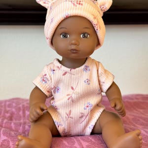 8 inch Doll Onesie and Hat Set, Pink and Purple Floral onesie and hat fits 8&quot; Caring for Baby dolls, 8&quot; doll onesie and hat