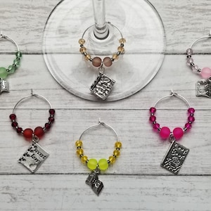 Wine Glass Charms, Book Wine Charms, Wine Markers, Wine Charm Set, House Warming Gift, Wine Lover Gift, Host Gift, Bar Accessories