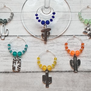 Cactus Wine Charms, Arizona Gifts, Arizona Decor, Succulent Wine Charm, Wine Markers, Wine Charm Set, House Warming Gift, Desert Decor