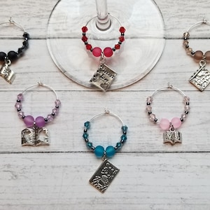 Wine Glass Charms, Book Wine Charms, Wine Markers, Wine Charm Set, House Warming Gift, Wine Lover Gift, Host Gift, Bar Accessories