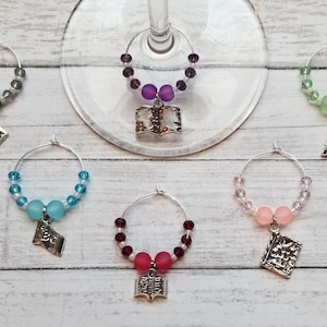 Wine Glass Charms, Book Wine Charms, Wine Markers, Wine Charm Set, House Warming Gift, Wine Lover Gift, Host Gift, Bar Accessories