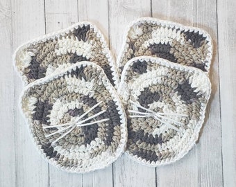 Cat Coasters, Cat Lover Gift, Cat Mom Gift, Drink Coaster Set, Crocheted Coasters, Animal Lover Gift, Pet Parent Gift, Mothers Day Gift