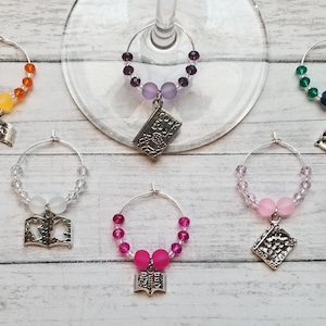 Wine Glass Charms, Book Wine Charms, Wine Markers, Wine Charm Set, House Warming Gift, Wine Lover Gift, Host Gift, Bar Accessories