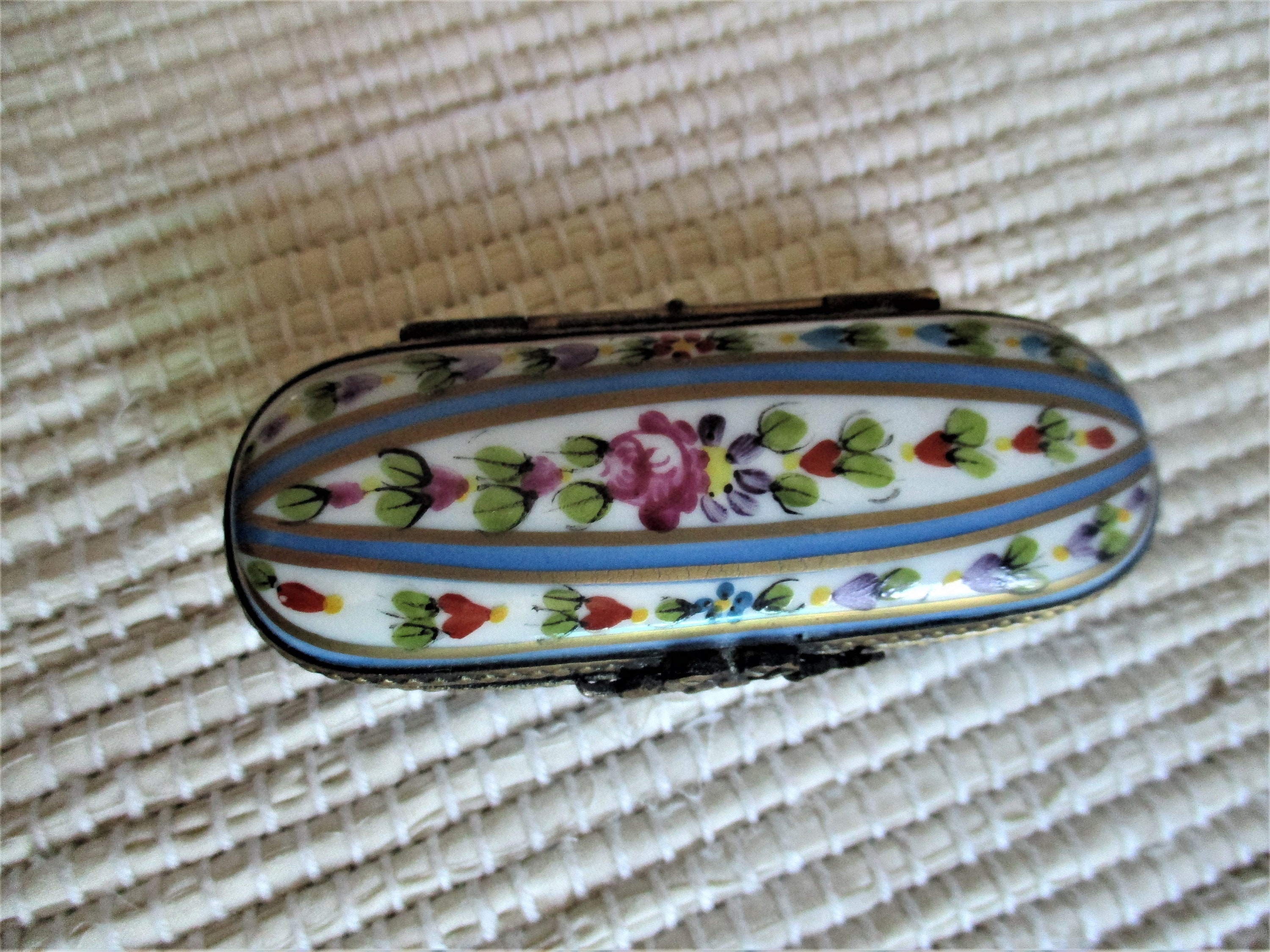 Limoges Oblong Floral Trinket Box Needle CaseMade in France Etsy