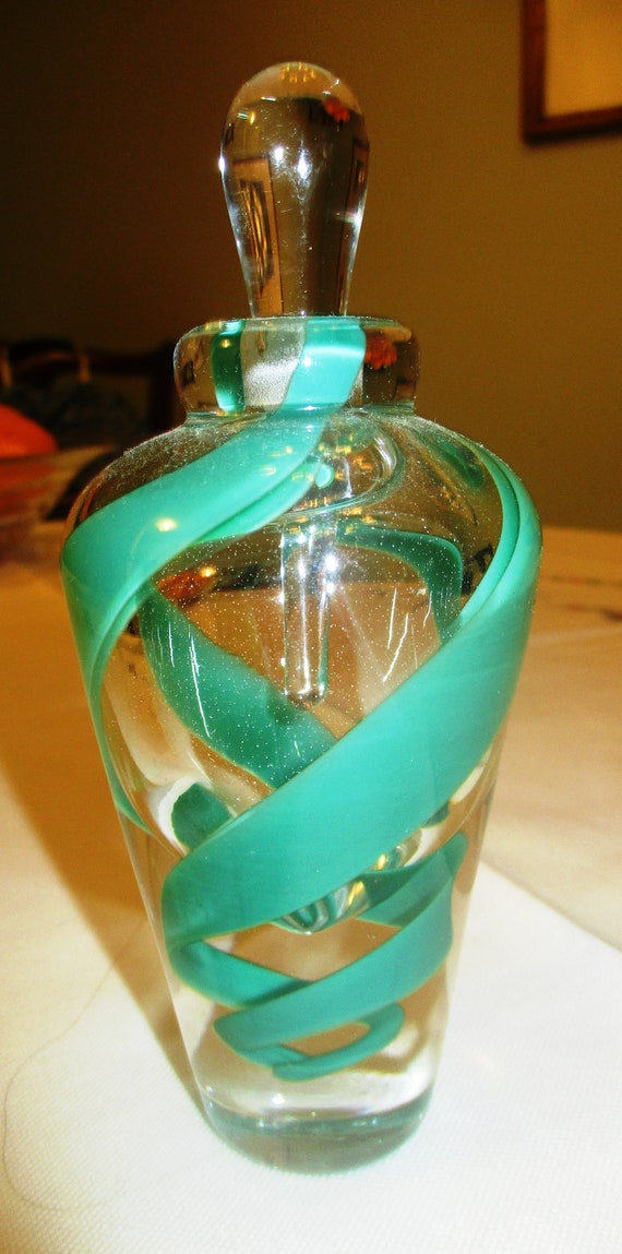 Vintage Green Swirl Perfume Bottle with green glass perfume bottle with stopper