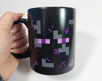 Black coffee mug with minecraft enderman face, video games, gift mug for gamer, gaming, gamer products, christmas gift