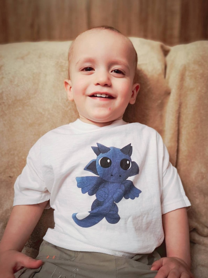 clothing T-shirt printed kids XS with little blue dragon sweater for children white unisex