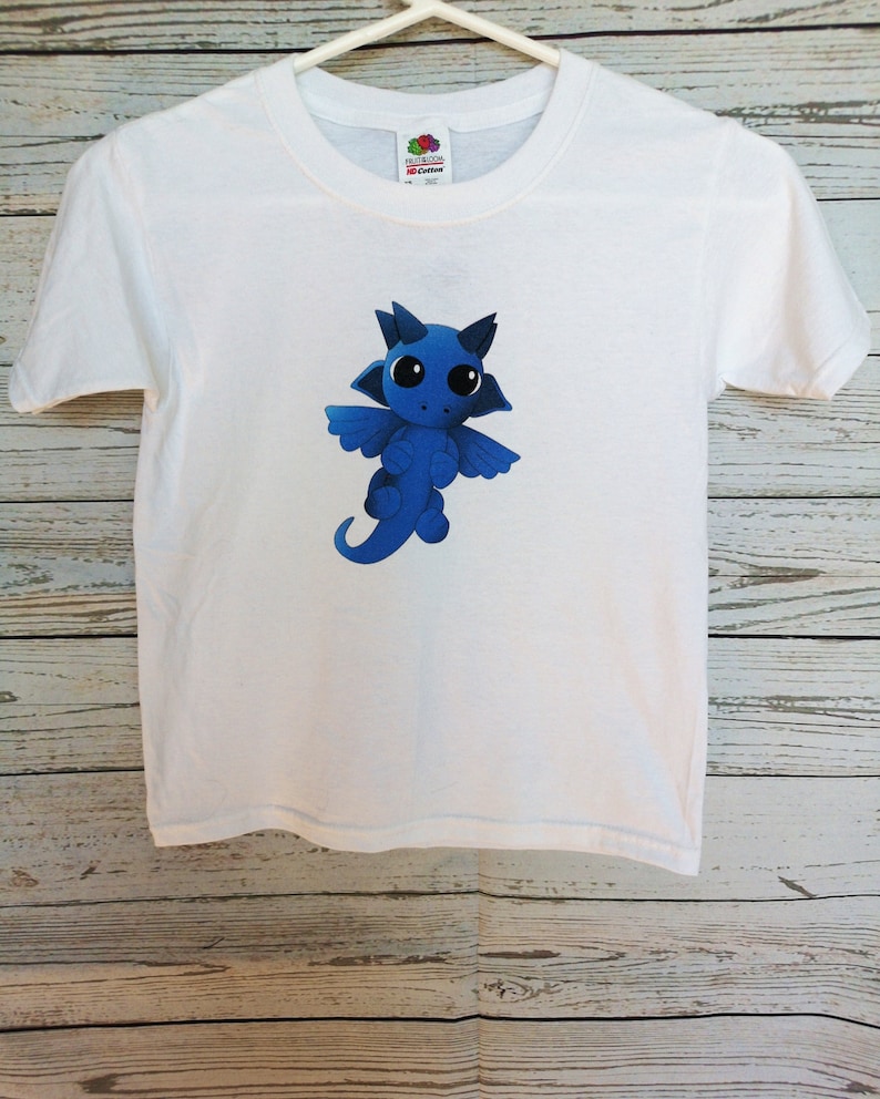 clothing T-shirt printed kids XS with little blue dragon sweater for children white unisex