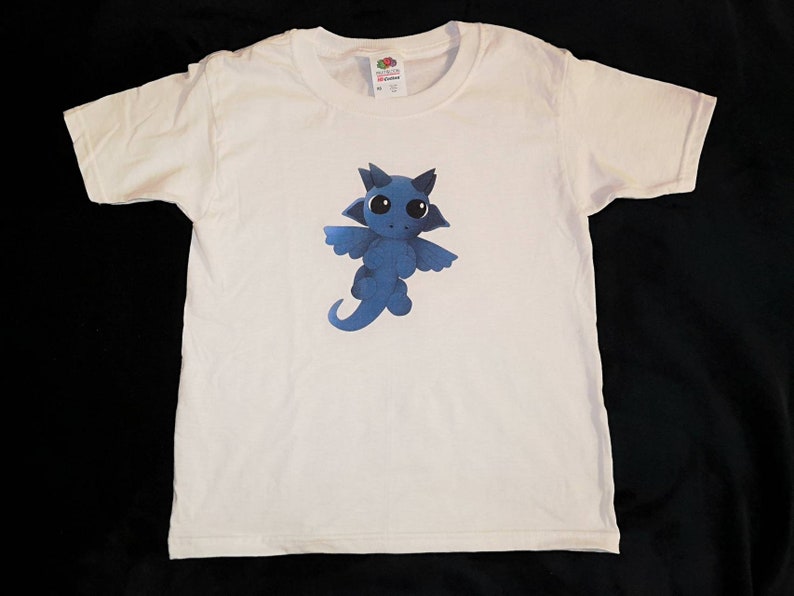 clothing T-shirt printed kids XS with little blue dragon sweater for children white unisex