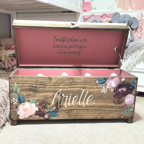 Toy box | Message me to design yours | Floral Toy bin | Kids flower toy chest | wood toy box | personalized name | girls |custom toy box |