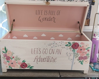 Toy box | Floral Toy chest | Toy bin | Kids toy chest | wood toy box | Upholstered bench | personalized name | girls |custom toy box |