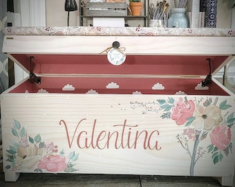 Toy box | Floral toy chest | Toy bin | Kids toy chest | wood toy box | Upholstered bench | personalized name | girls |custom toy box |