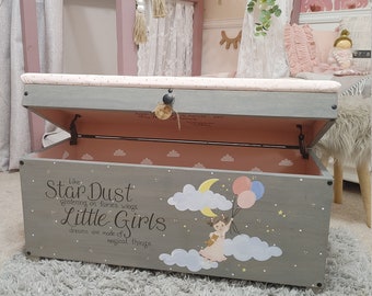 Toy box | NEW HINGES | chest | Toy bin | Kids toy chest | wood toy box | Upholstered bench | personalized name | girls |custom toy box |