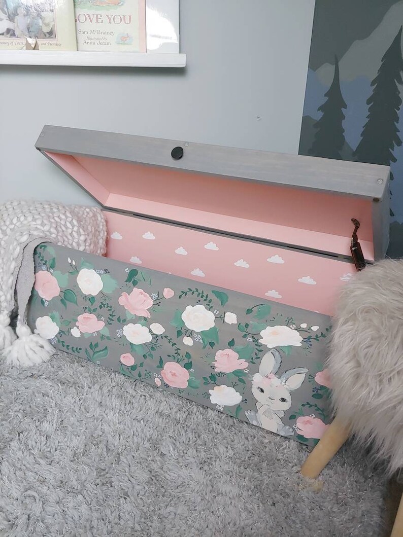 Toy box floral toy chest Toy bin Kids toy box wood toy | Etsy