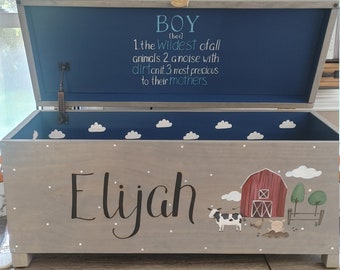 Toy box | Farm Yard Toy chest | Toy bin | Kids toy chest | wood toy box | Upholstered bench | personalized name | boys |custom toy box |