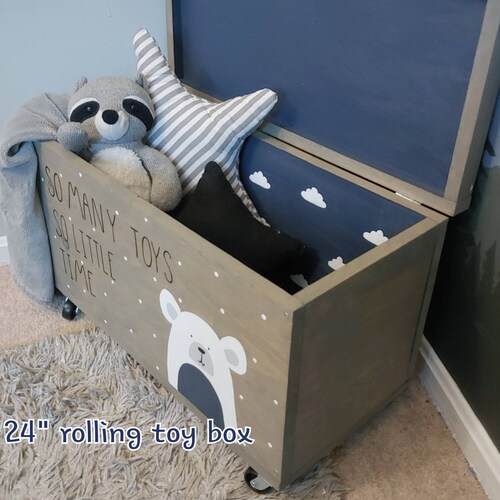 Toy box | Rolling toy box | Toy box | Kids toy chest | wood toy box | toy box on wheels | shops personalized name | custom toy box | Woodland bear