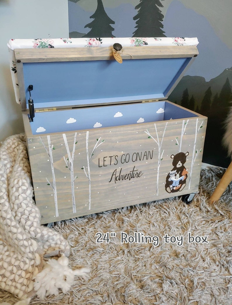 Toy box Toy chest Rolling boys Kids toy chest wood Etsy