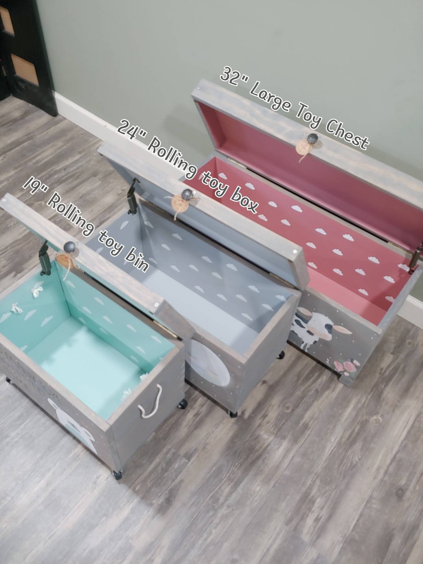 Toy box Rolling toy box bin upholstered lid wood toy Etsy