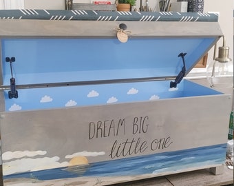 Toy box | Ocean Toy chest | Toy bin | Kids toy chest | wood toy box | Upholstered bench | personalized name | boys |custom toy box |