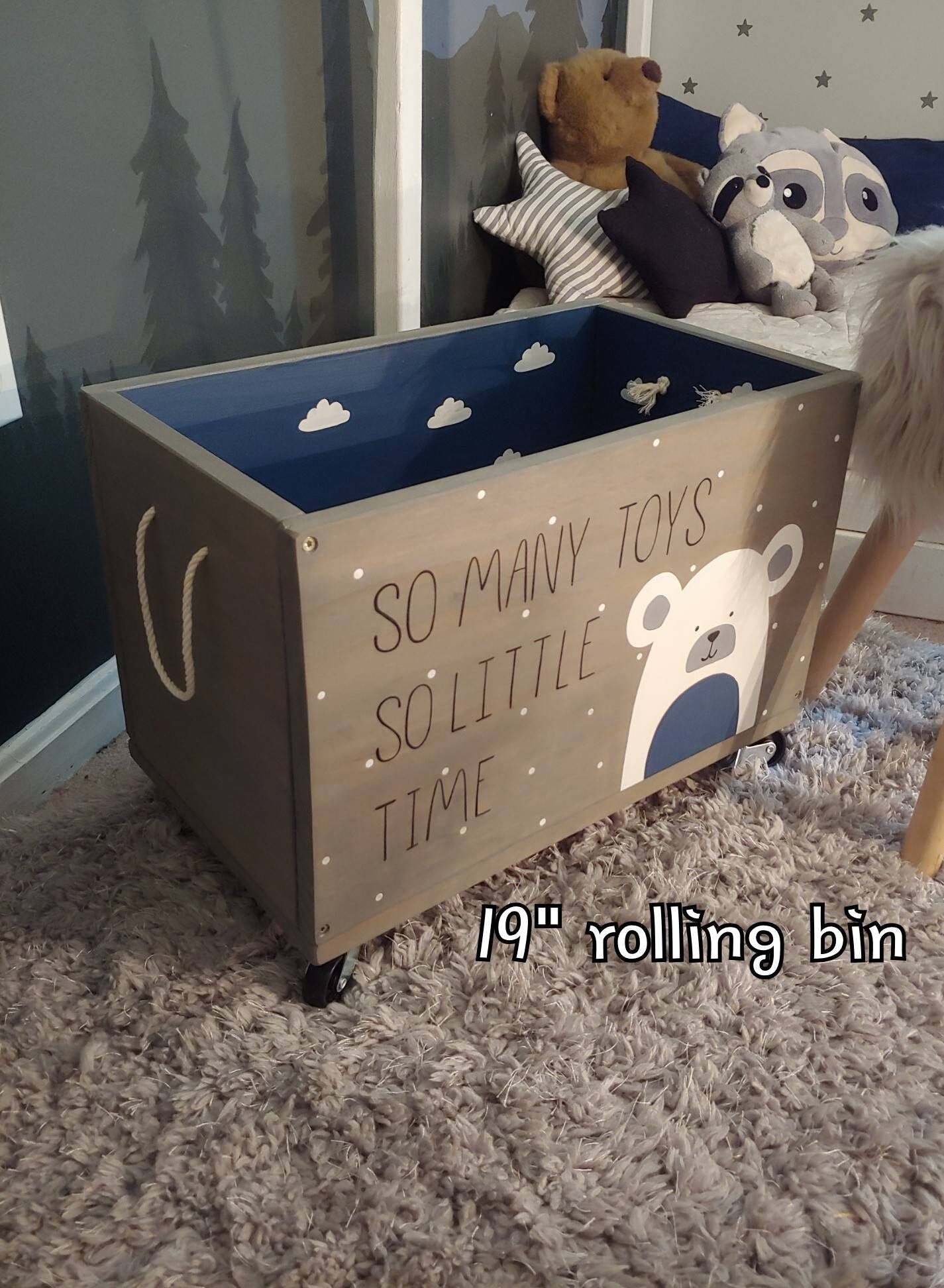 Toy box Rolling toy box bin upholstered lid wood toy Etsy