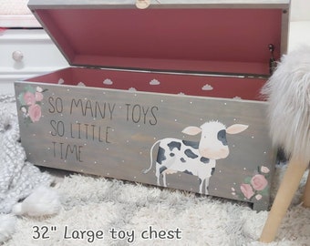 Toy box | Rolling toy box | farm animal | girl toy chest | wood toy box | cow nursery | personalized name | custom toy box | girls toy box