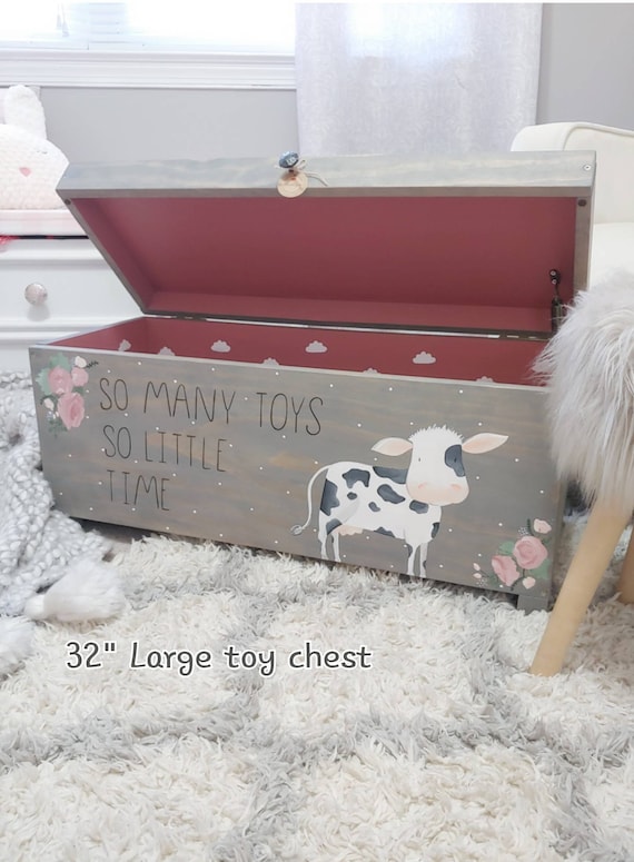 Toy Box Rolling Toy Box Farm Animal Girl Toy Chest Etsy