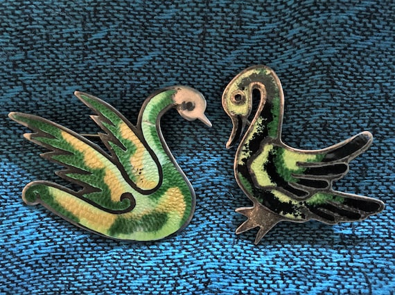 Jerónimo Fuentes Sterling and Enamel Swan and Goo… - image 1