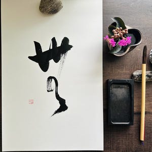 Mu- Nothingness, 12x18in,Original Japanese Calligraphy, kanji,Shodo, Zen Decor,Wall Art, Gift ,Japanese Art, Meditation